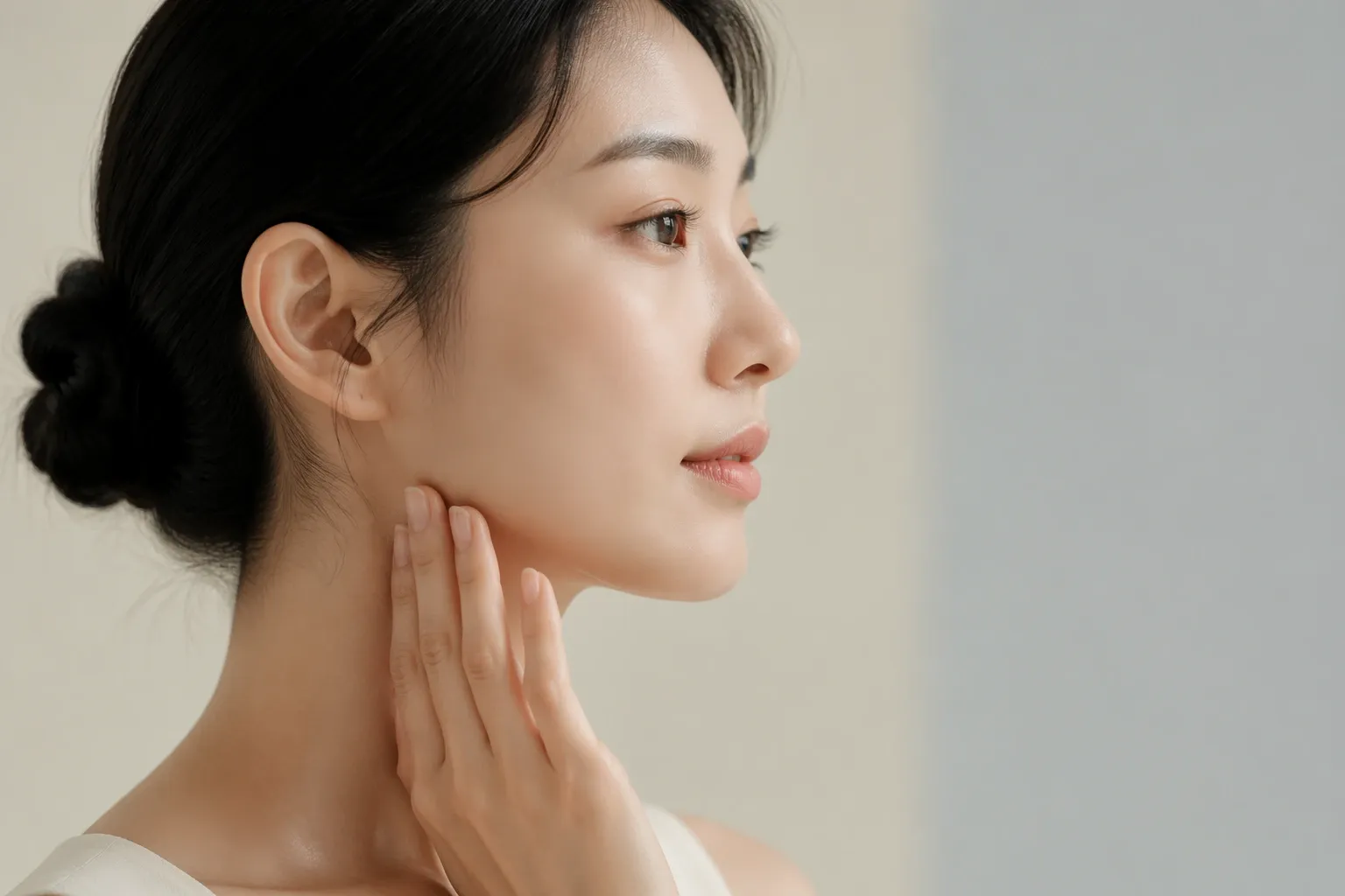 UMS Facial의 턱선 정리와 윤곽 개선을 표현한 얼굴 프로필 이미지