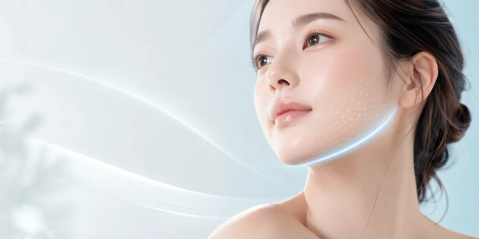 UMS Facial의 턱선 리프팅과 얼굴 윤곽 개선을 표현한 여성 이미지